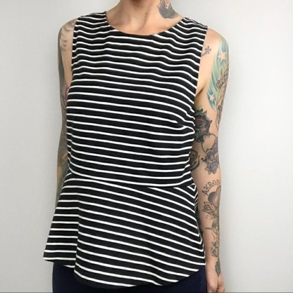 J. CREW Ponte Peplum Top in Stripe Black and White Size Small